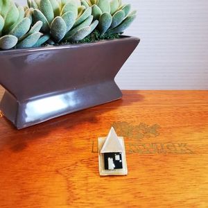 Vintage Artisan Made Glass Metal and Acrylic House Brooch Pin